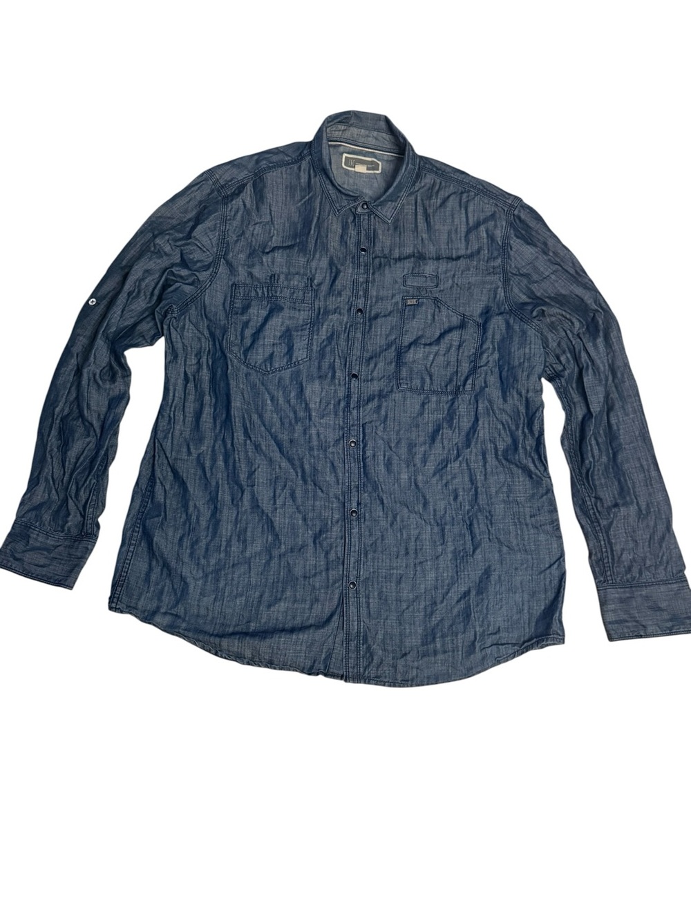 INC Men's Dark Blue Denim Shirt with black snap buttons size XL